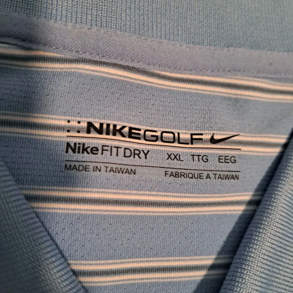 Nike‎ Golf Mens XXL Dri Fit Polo Shirt Collar Vent Blue Striped Logo Tatum Ranch